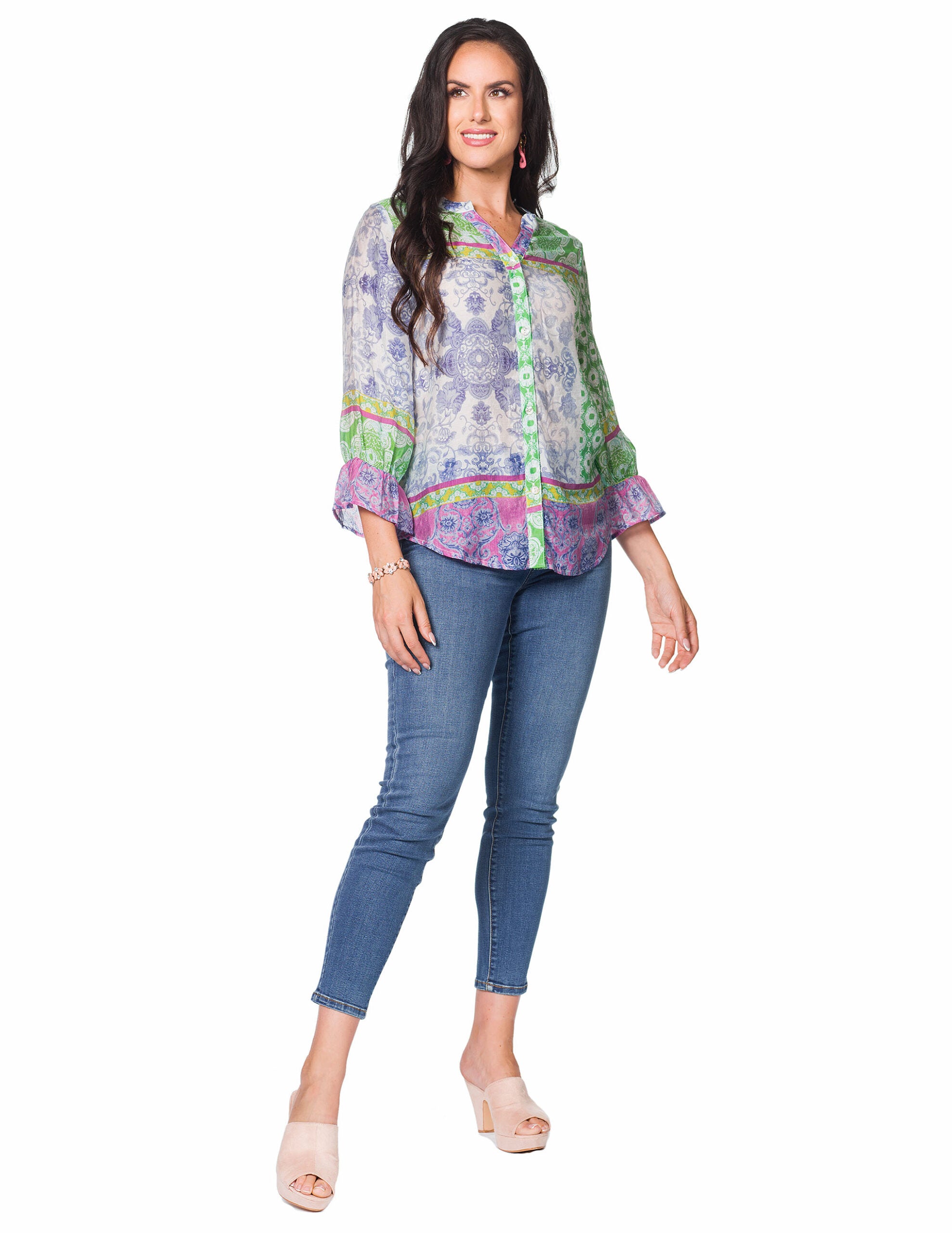 売れ筋商品|||カールラガーフェルド カットソー トップス レディース Plus Size Geometric Print Blouse Flore Green Chambray Multi Amazon.com: Women's Tops Shirts Sexy Tops for Women Ditsy